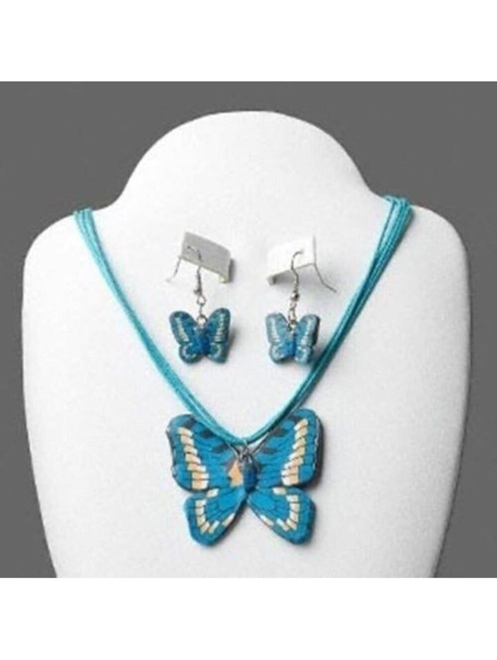 Blue Butterflies Fimo Polymer Clay Necklace and Earrings Jewelry Set